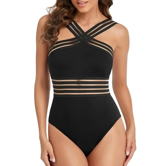 Hilor Bundle of 2 One Piece Crossover Swimsuits - Black and Blue - Picture 4 of 10